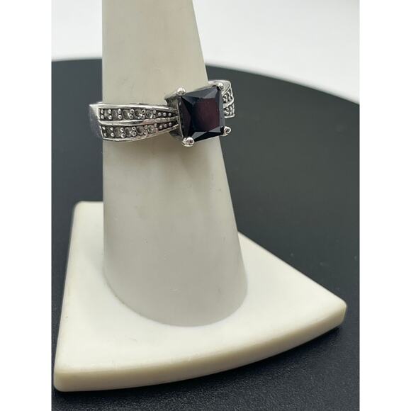 Sterling Silver 925 Square Prong 7mm Black Onyx Stone Marcasites Ring Size 7.5 - Picture 4 of 9